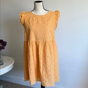 Eyelet Ruffle Sleeve Summer Dress - Mustard Yellow